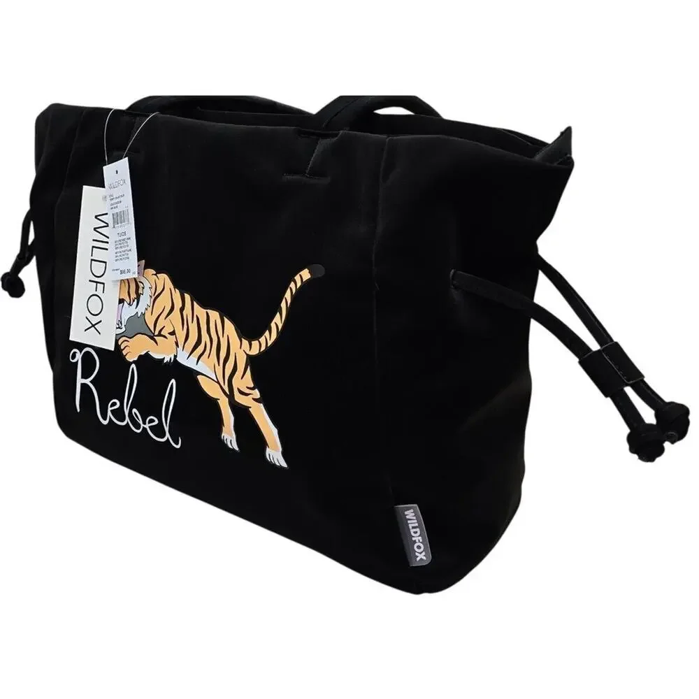 WILDFOX Black Tiger REBEL Large Zipper Tote Biker Travel New with Tag MSRP $98